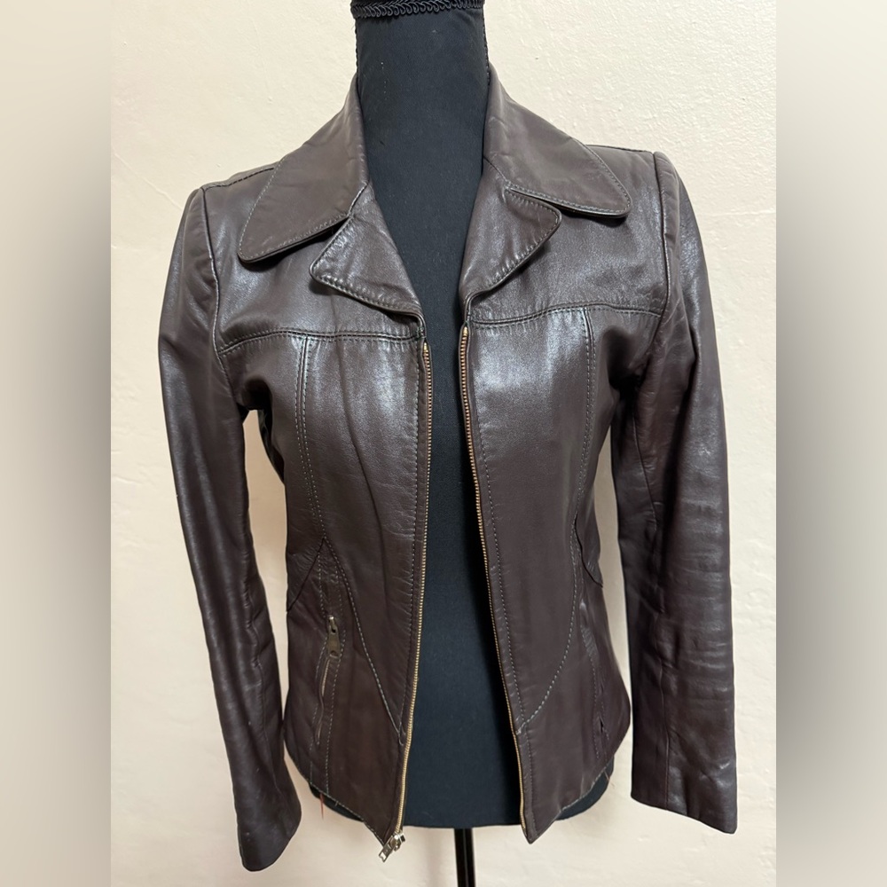 Women's vintage Brown Leather fitted Jacket small